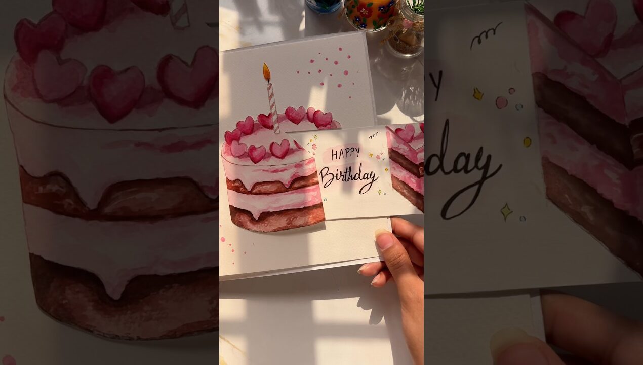 DIY Birthday Card With Watercolor Cake 🎂 #shorts #crafts