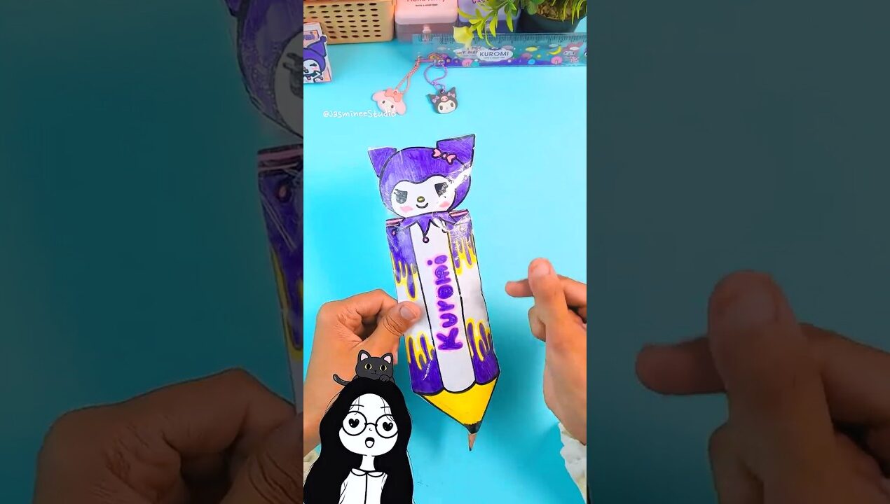 I made DIY Kuromi Squishy 🙀💜 Kuromi Pencil Squishy #cinnamoroll  #sanrio #popmart #shorts
