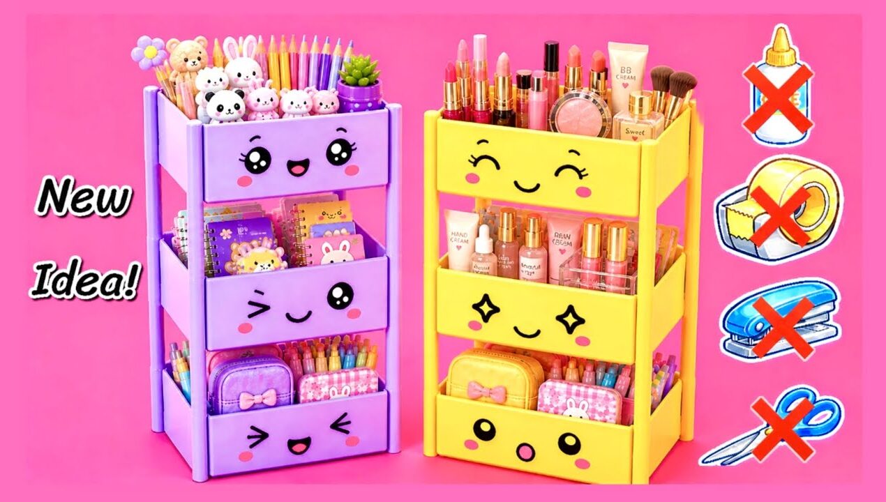 DIY Easy Kawaii Paper Organizer / NO GLUE NO SCISSORS / Easy School Supplies / Stationery 💖