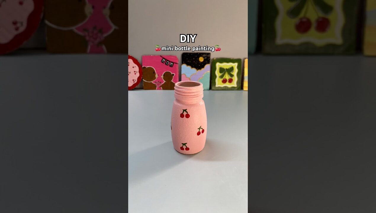 DIY mini bottle painting🍒| Home decor ideas #diy #painting #shorts