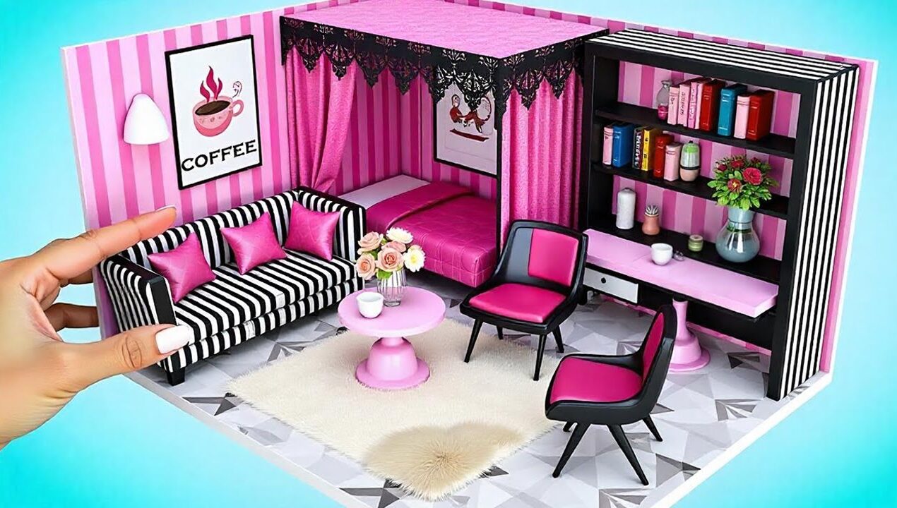 Dreamy Pink Dollhouse Makeover 🏠💖 DIY Cozy Cardboard Room & Decor