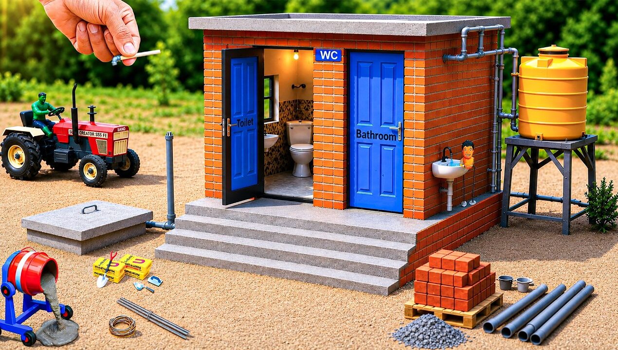 Satisfying DIY Mini Construction: Mini Brick Toilet & Bathroom with Septic Tank & Full Water Supply