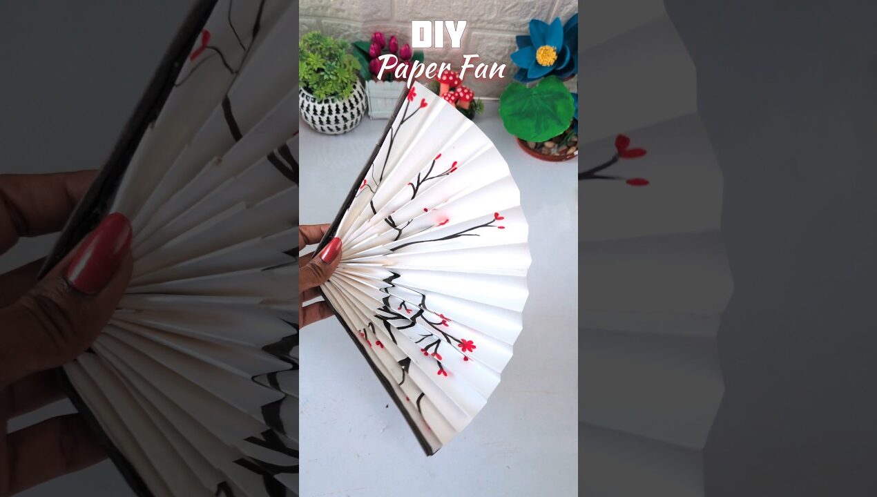 Day 38/90 | 🌸 DIY Paper Fan Cherry Blossoms 😱✨1K YouTube Family  #diy #art #craft #summercraft