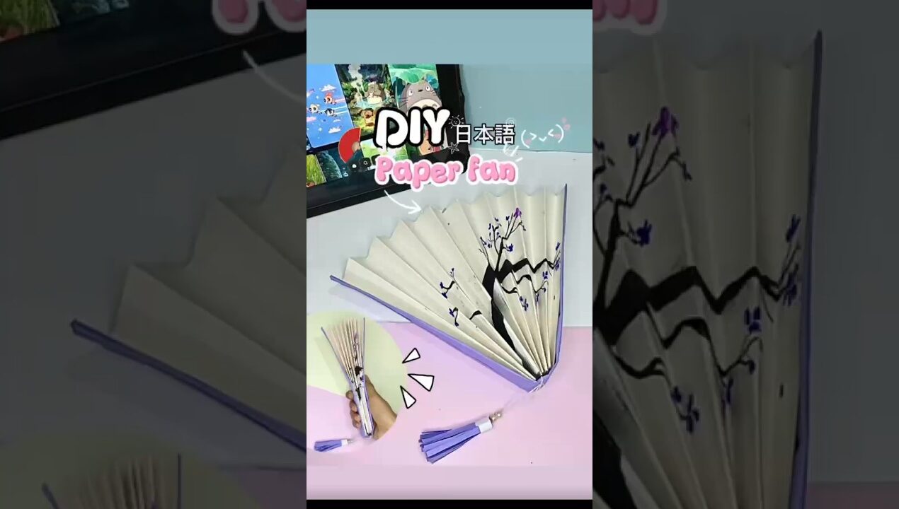 DIY paper fan origami paper fan 🪭 / handmade paper fan paper craft #diy #art #shorts #paper #craft