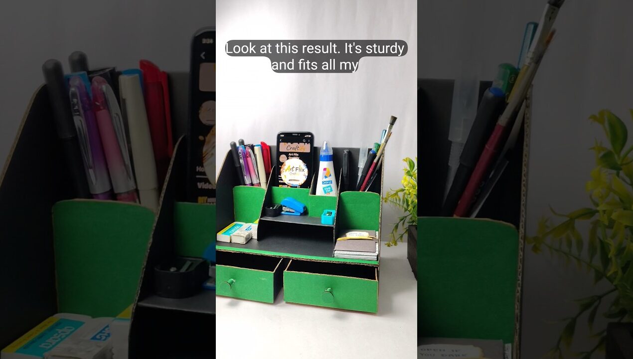 Diy cardboard desk organiser | Homemade storage idea | #trending #viral #diy