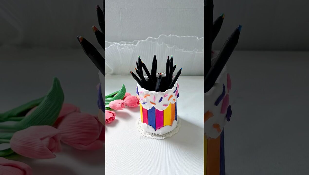 DIY Popsicle Stick Pen Holder ✨ #diy #shortvideo