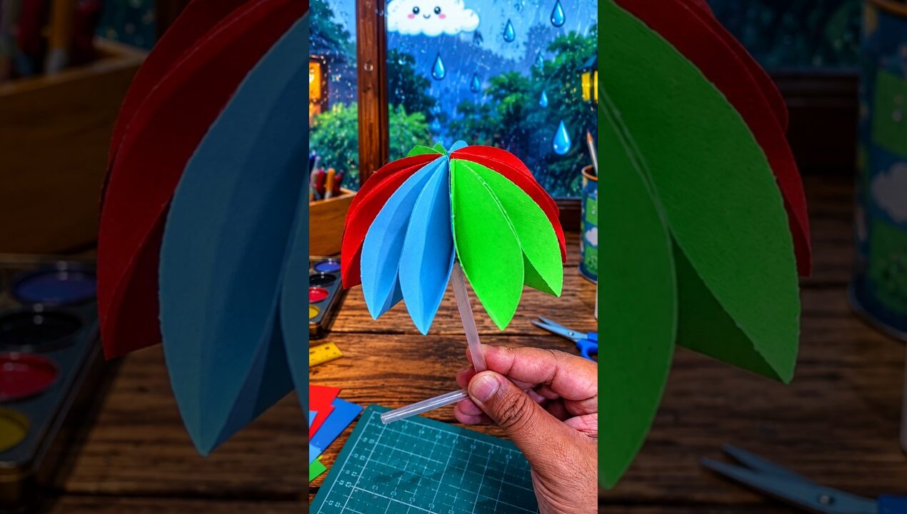 Paper sheet umbrella easy craft ideas for kids #shorts #ytshorts #viralshort #kids #art #papercraft