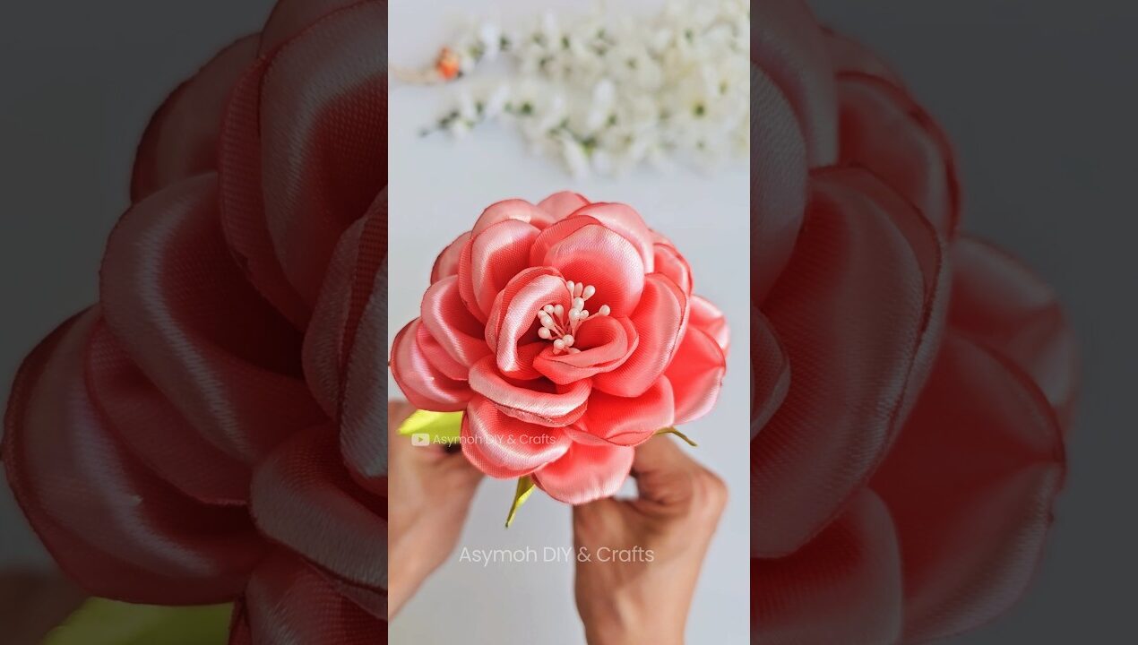 DIY Satin Ribbon Rose 🌹 Romantic & Easy Craft Idea 💐 Flower making #shortsviral #shorts #diycrafts