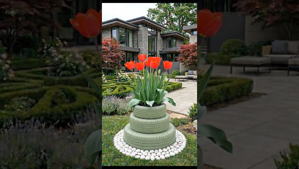 🌼 Amazing DIY Tire Flower Tower | Beautiful Garden Decoration Idea 🌿✨ #satisfying #garden #farming