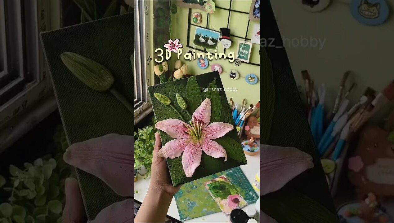 😱This is the prettiest painting🌸#viralvideo #diy #canvaspainting #claycraft