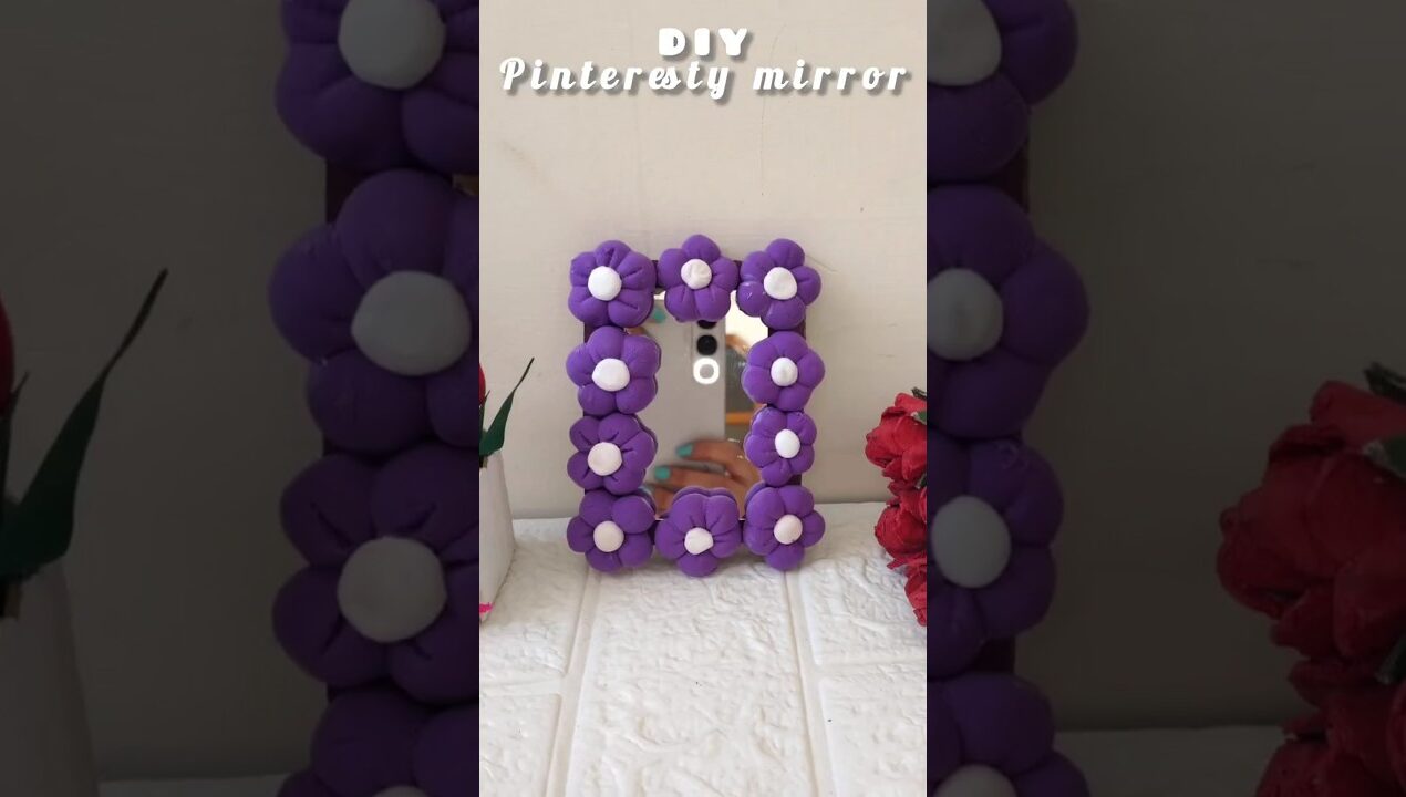DIY Pinteresty mirror 🪞💜/ clay crafts ideas #aestheticroomdecor #handmade #aesthetic #mirror