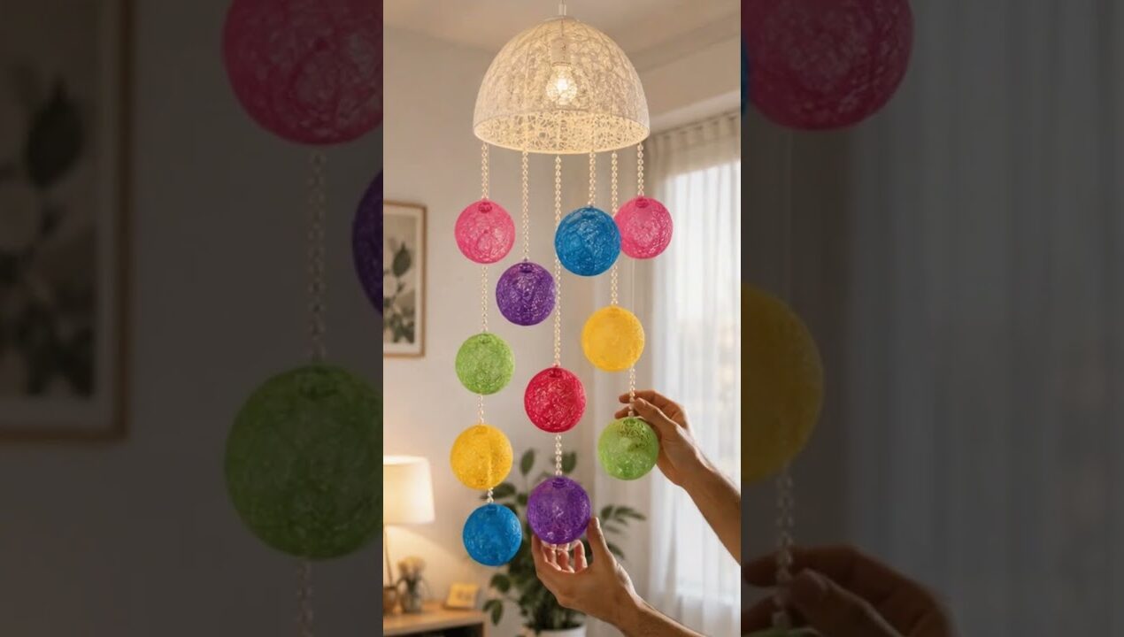 DIY Yarn Ball Home Decoration Idea 😱 Ceiling Decor That Looks EXPENSIVE 😱 #shorts