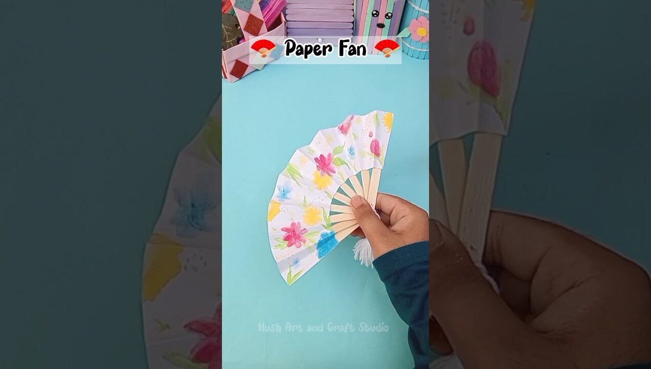 DIY Paper Hand Fan 🌸 Easy & Aesthetic Craft #shorts #diy #trending #handfan