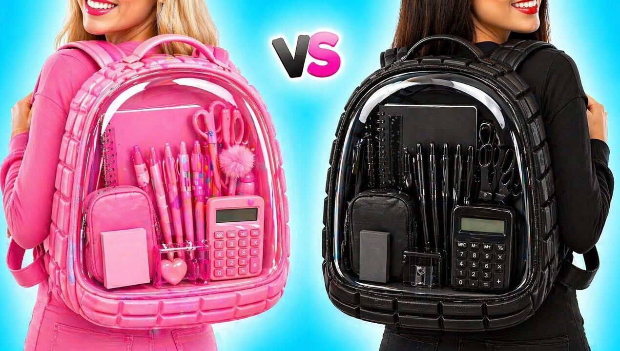 Pink vs. Black School Hacks 🎀🖤 Cool Supply Battle And DIY Crafts by 123 GO! Space
