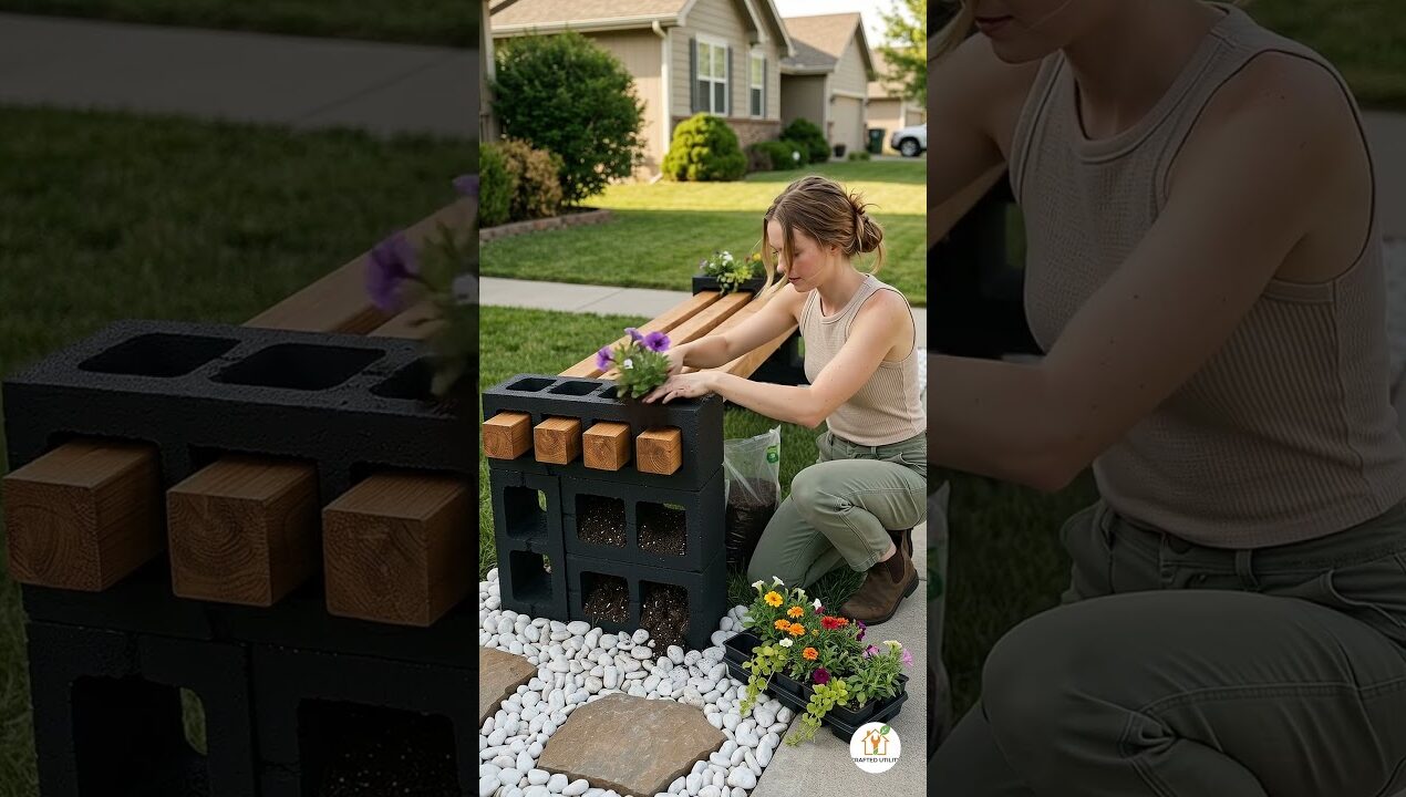 DIY Cinder Block Bench 🌿 | Easy Backyard Seating Idea With Wood and Flowers