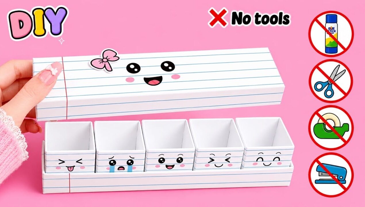 DIY Easy Origami Desk Organizer |No Glue, No Scissors |Cute Organizer |Paper Craft |School Project