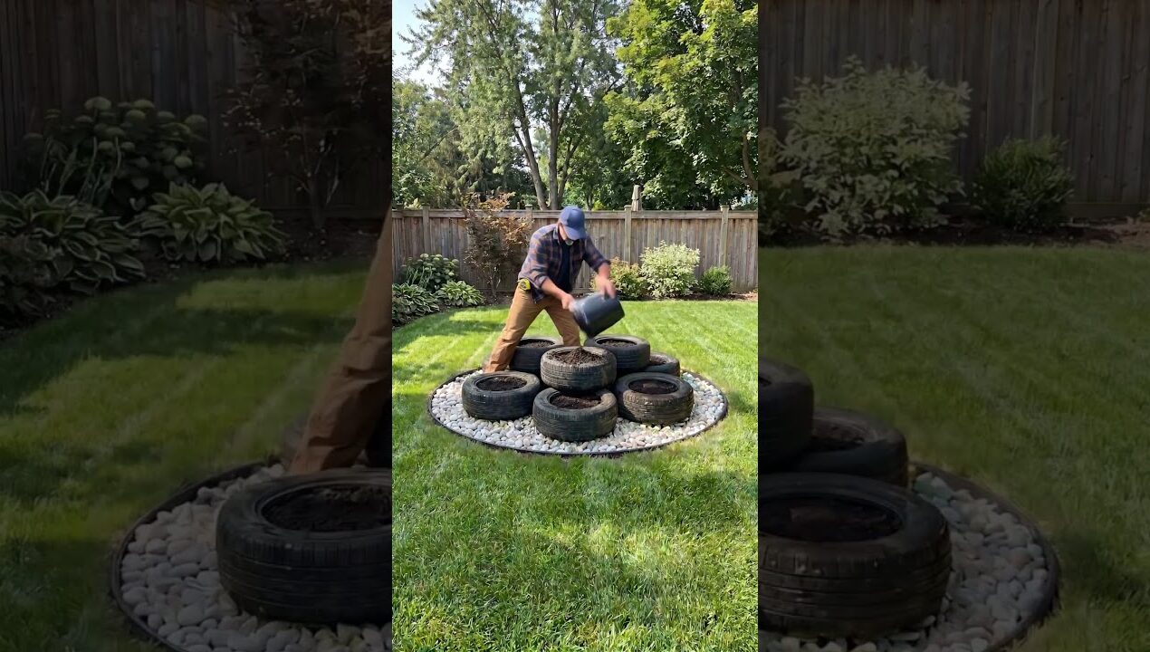 Tiered Tire Garden Bed Makeover 🌸♻️ Upcycled Backyard Transformation #diy #gardening
