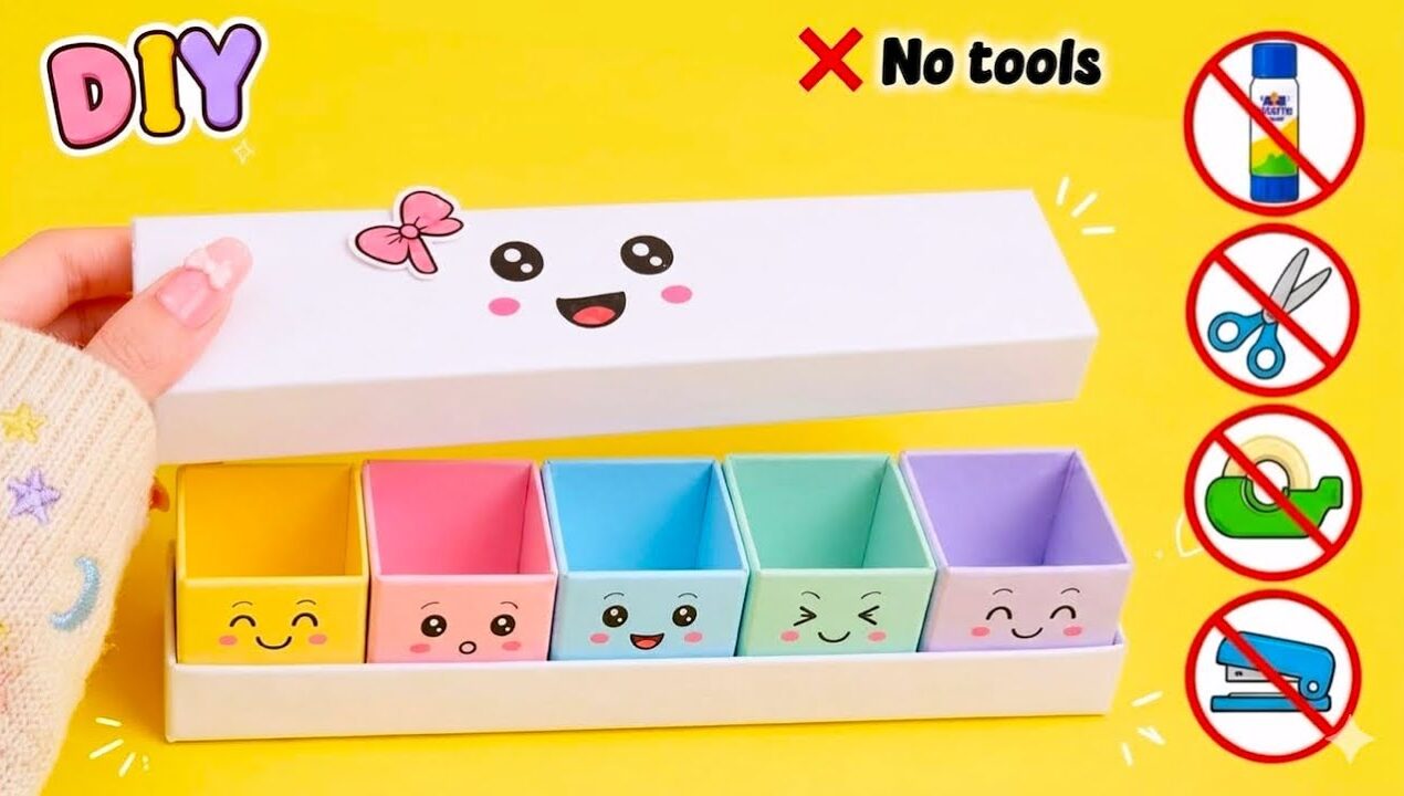 DIY Easy Origami Desk Organizer |No Glue, No Scissors |Cute Organizer |Paper Craft |School Project